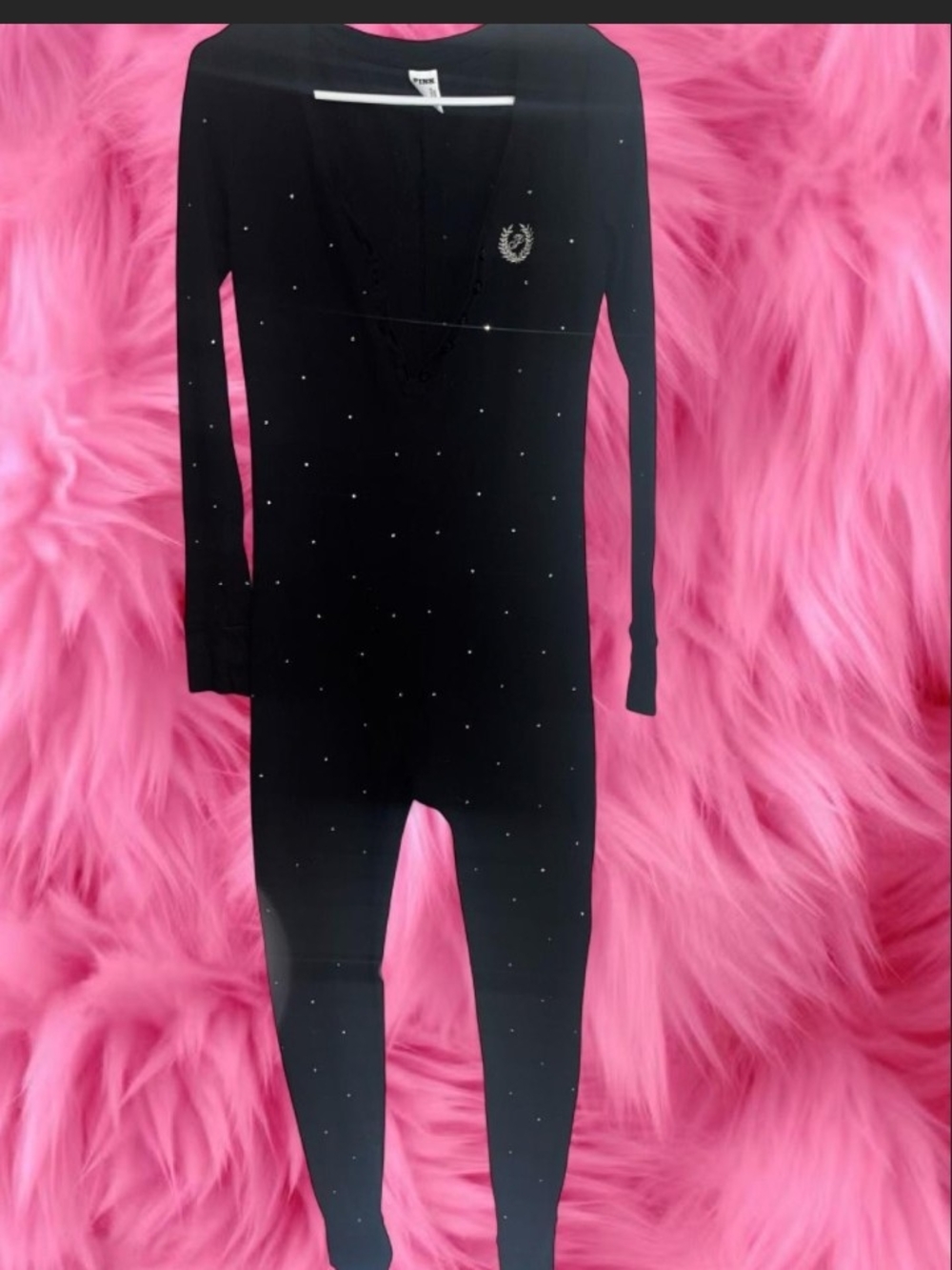 PINK Victoria's Secret Black  Onesie with Rhinestone Bling